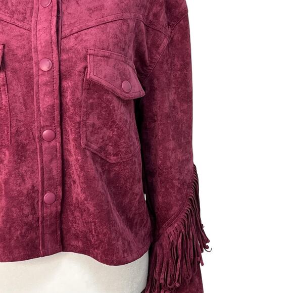 Blank NYC Free People XS Twist Shout Vegan Leather Suede Jacket Pink Fringe NWT - Picture 13 of 16
